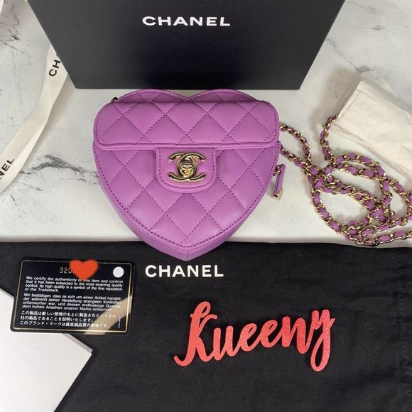 Chanel Purple Heart Bag CC in Love Small/Mini Leather Crossbody NEW Valentine's - Picture 2 of 16